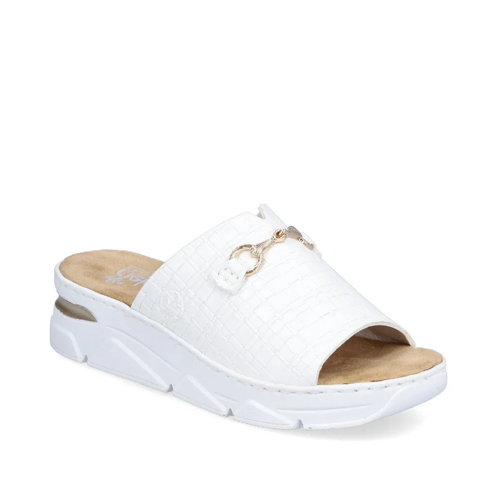 RIEKER - V2090-80 LOW WEDGE MULE WITH GOLDEN CLASP - WHITE
