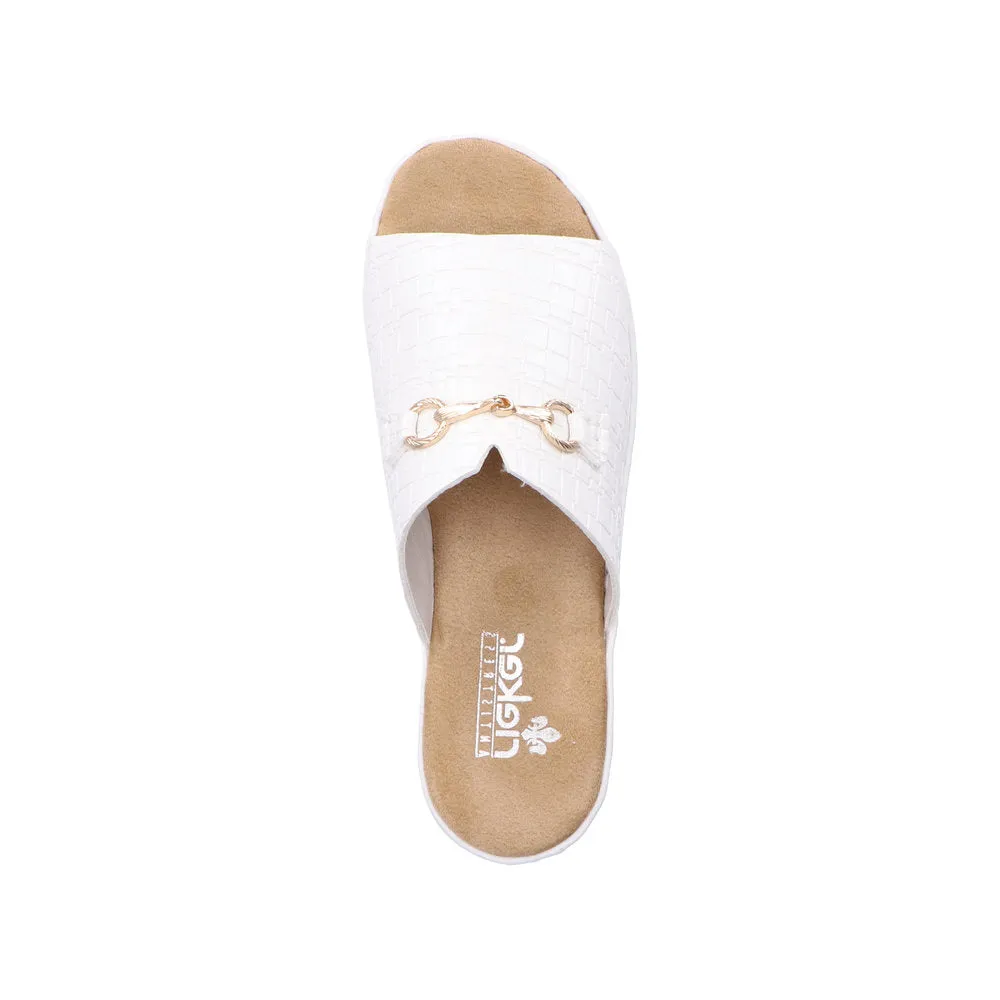 RIEKER - V2090-80 LOW WEDGE MULE WITH GOLDEN CLASP - WHITE