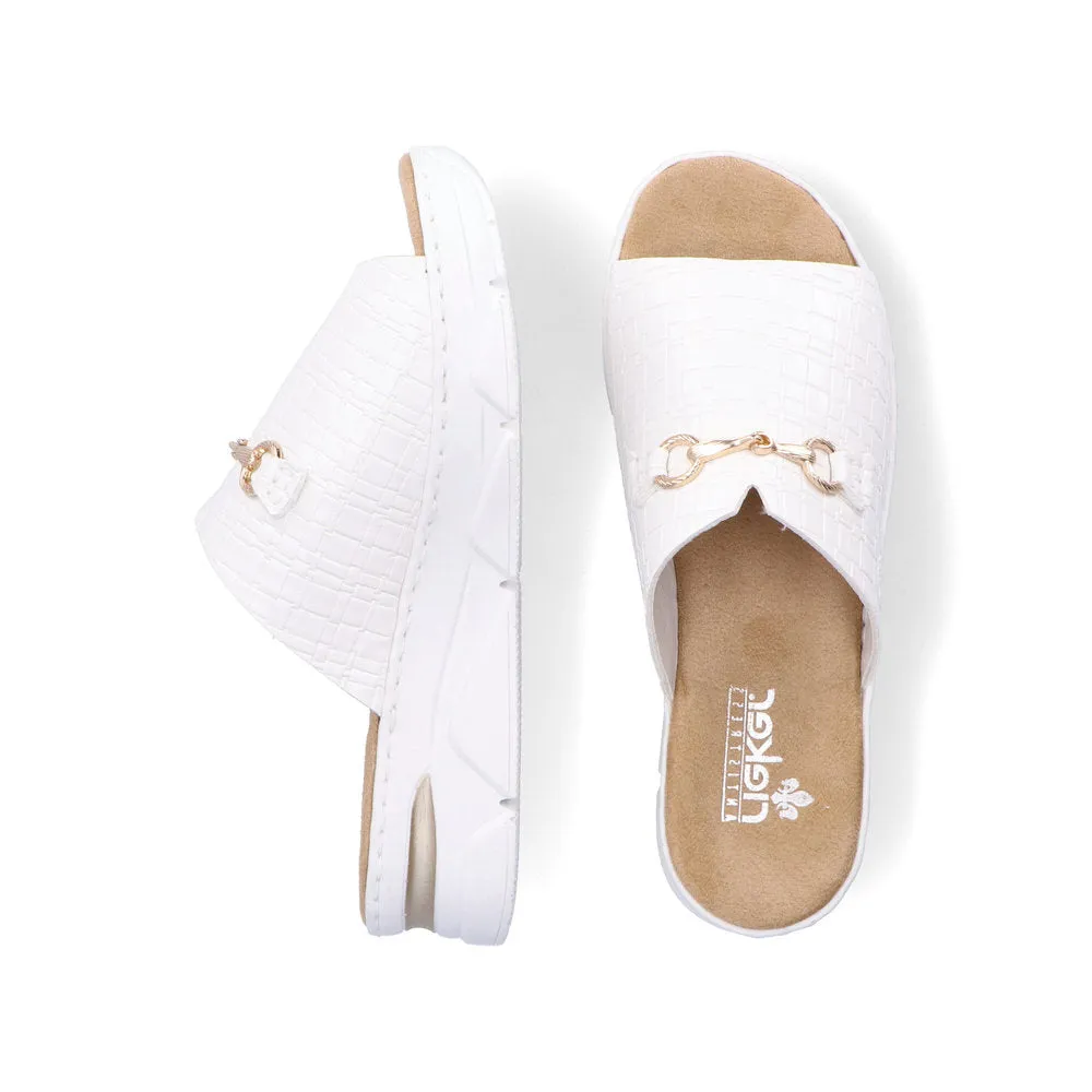RIEKER - V2090-80 LOW WEDGE MULE WITH GOLDEN CLASP - WHITE