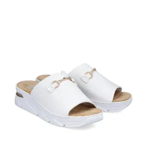 RIEKER - V2090-80 LOW WEDGE MULE WITH GOLDEN CLASP - WHITE