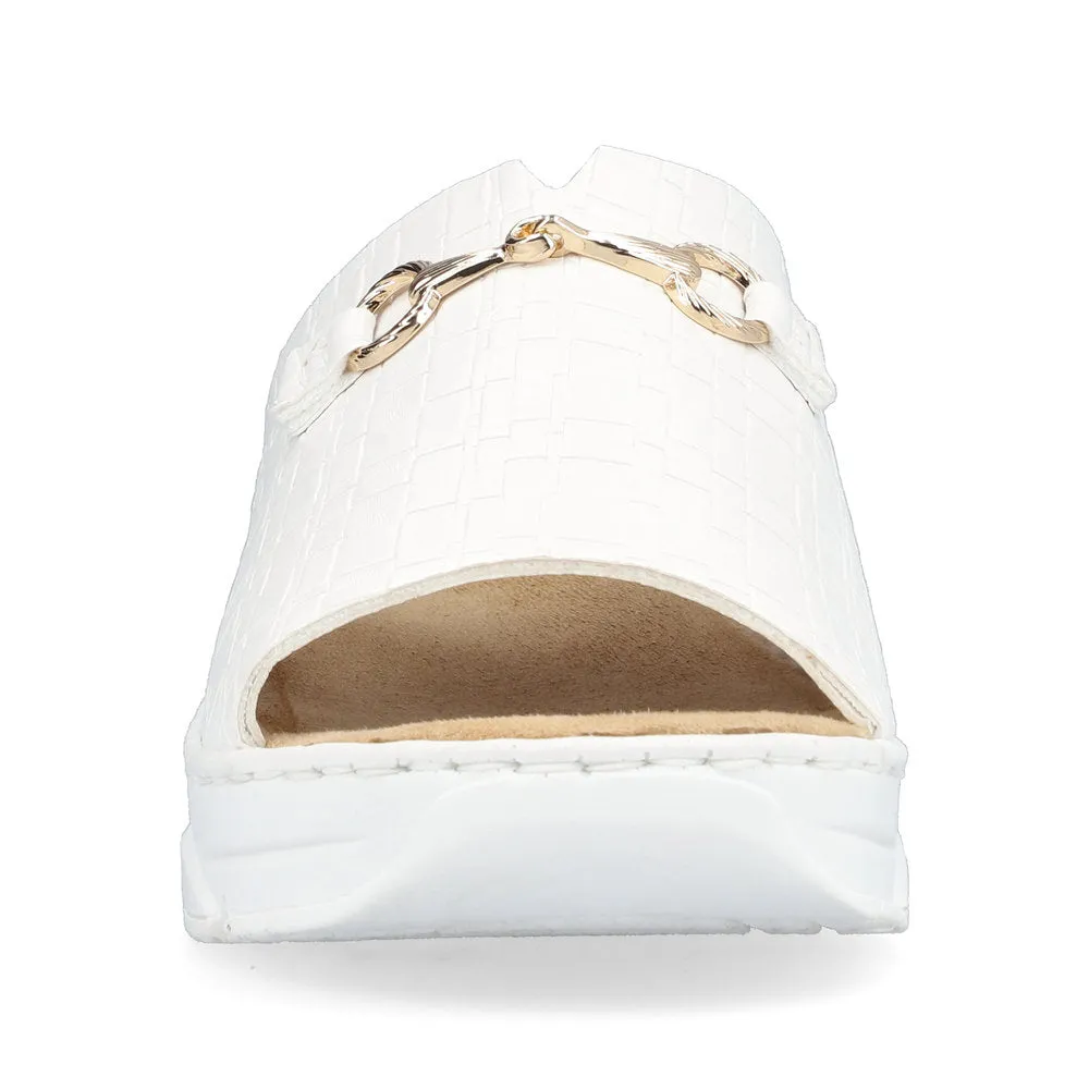 RIEKER - V2090-80 LOW WEDGE MULE WITH GOLDEN CLASP - WHITE