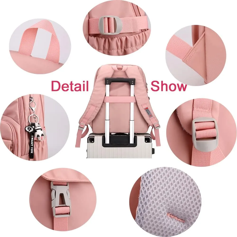 ROER Univeristy Bookbag copmuter Daypack Backpack Outdoor Bag Waterproof Travel Notebook College Backpack Large Bookbags for Women (Pink)