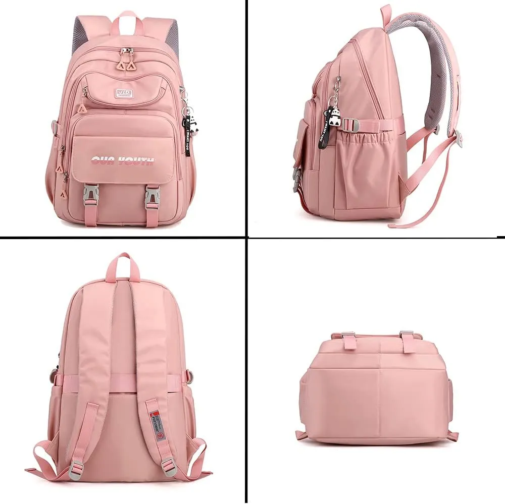 ROER Univeristy Bookbag copmuter Daypack Backpack Outdoor Bag Waterproof Travel Notebook College Backpack Large Bookbags for Women (Pink)