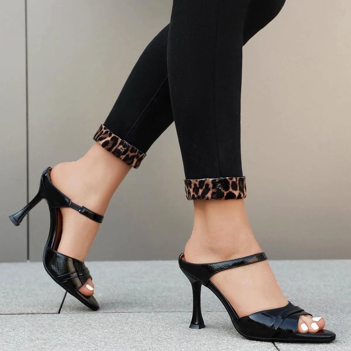Roimaash Women Fashion Slide Sandals Stiletto Heels Pointed Toe