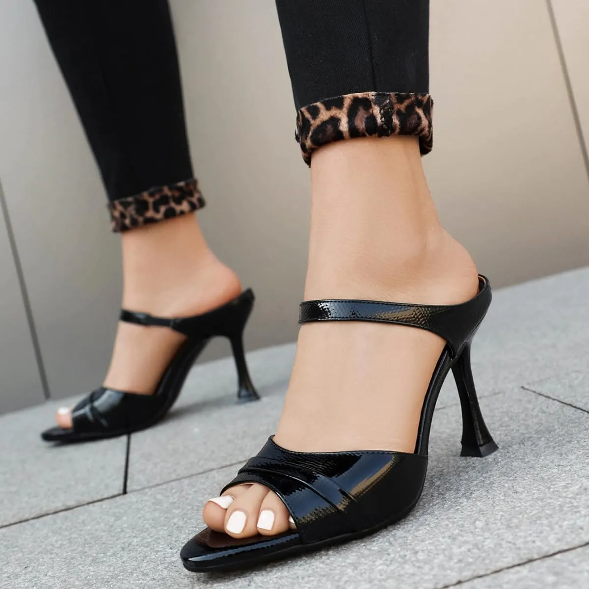 Roimaash Women Fashion Slide Sandals Stiletto Heels Pointed Toe