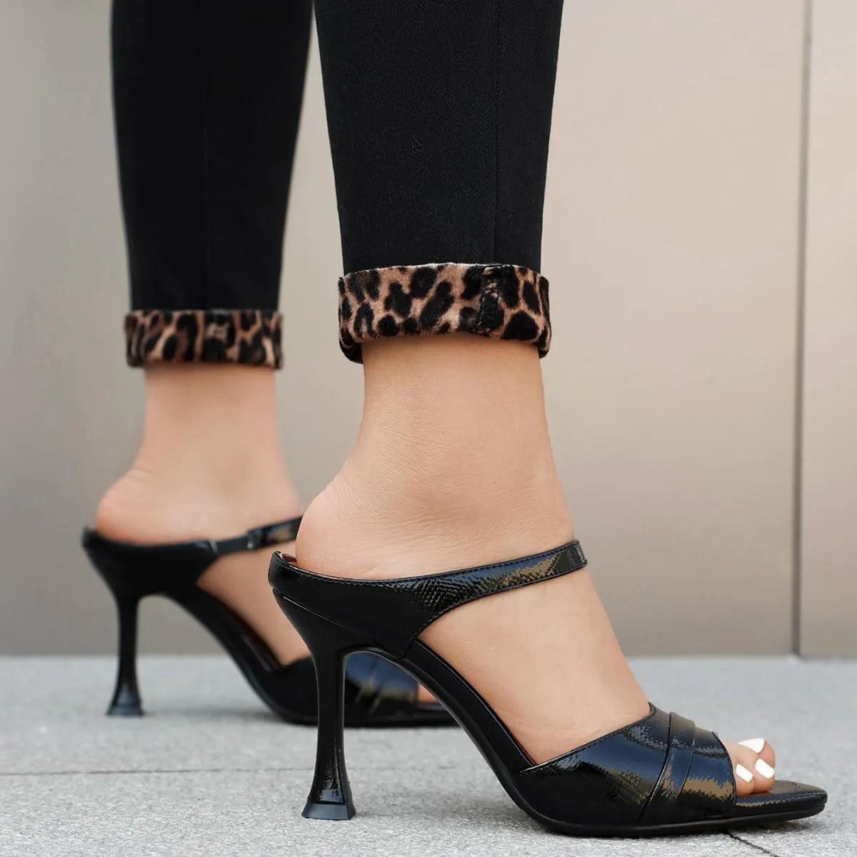Roimaash Women Fashion Slide Sandals Stiletto Heels Pointed Toe