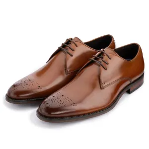 Romsey Derby Semi Brogue Shoes - Tan