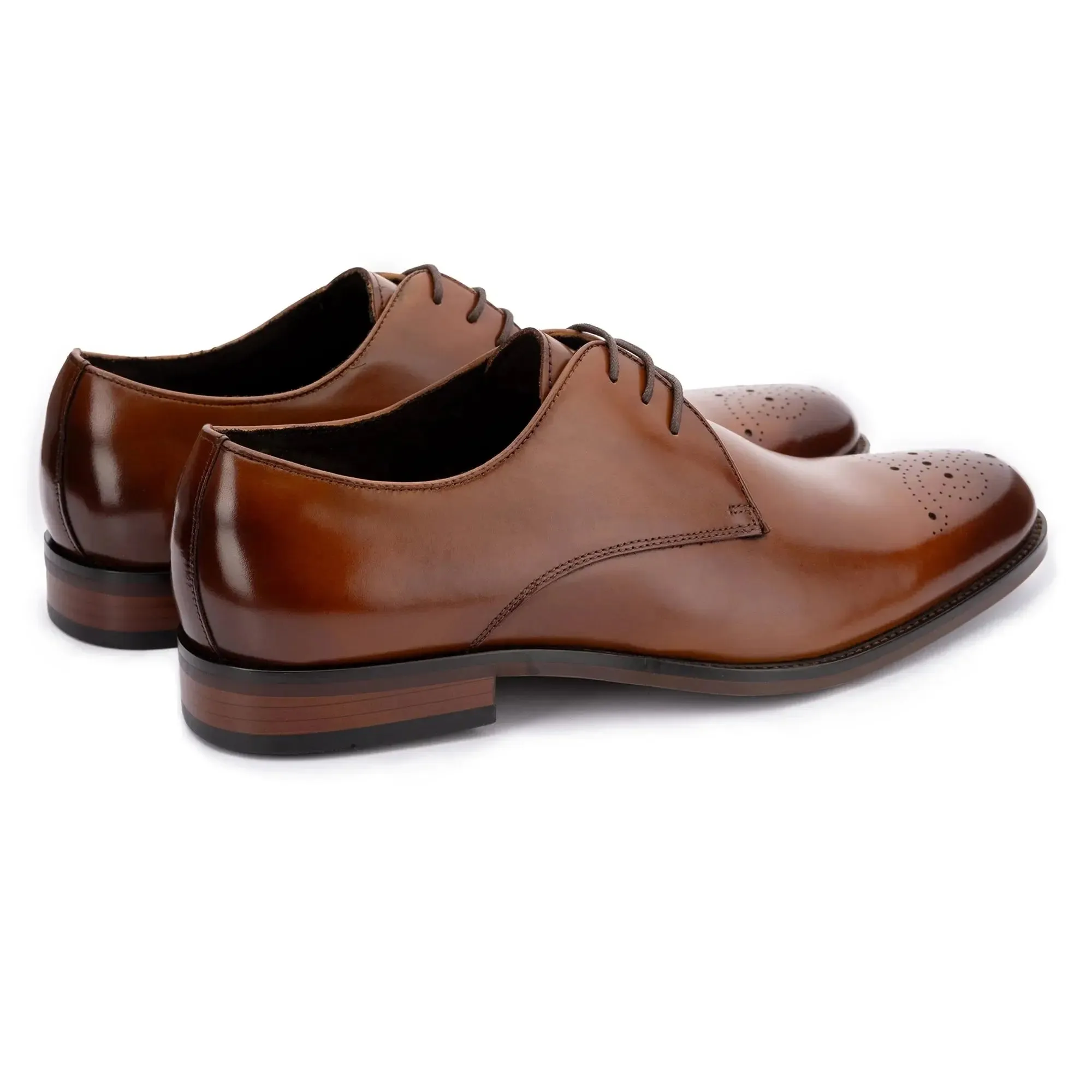 Romsey Derby Semi Brogue Shoes - Tan