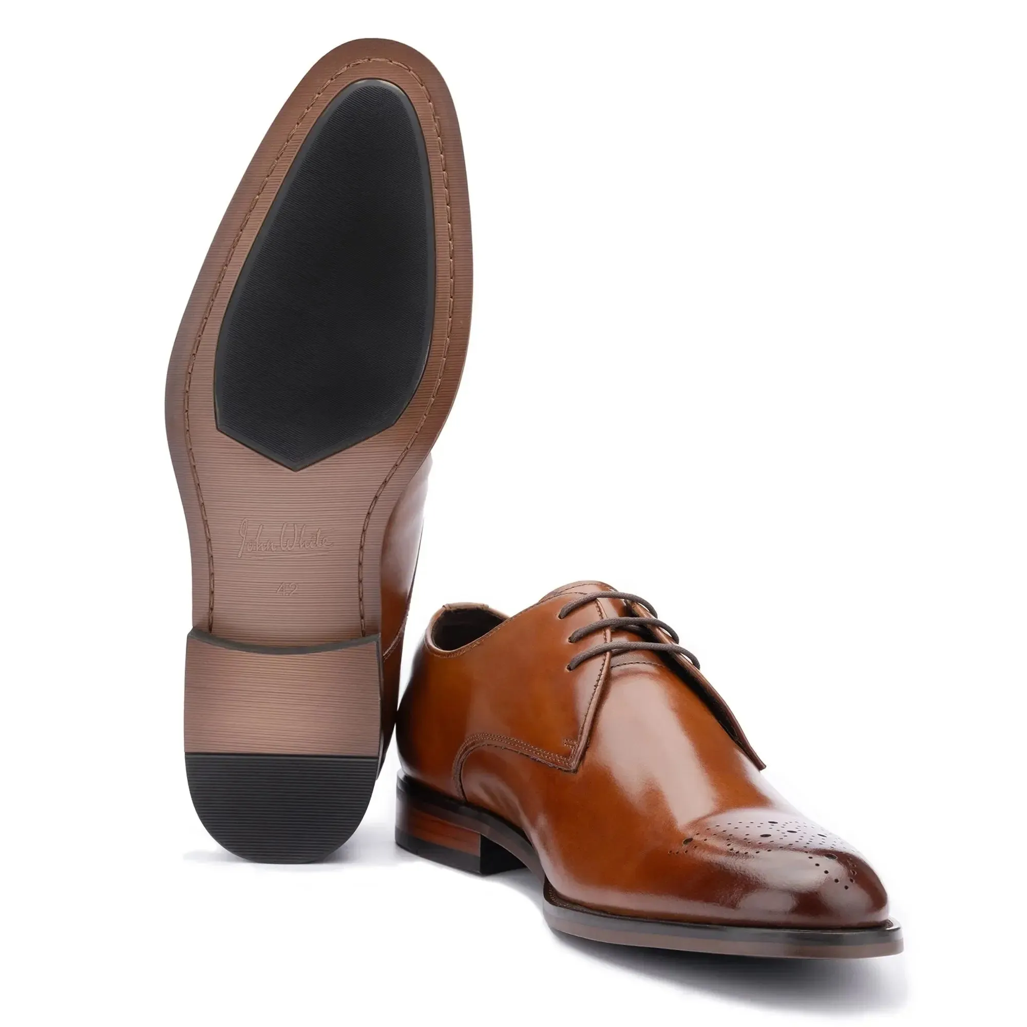 Romsey Derby Semi Brogue Shoes - Tan