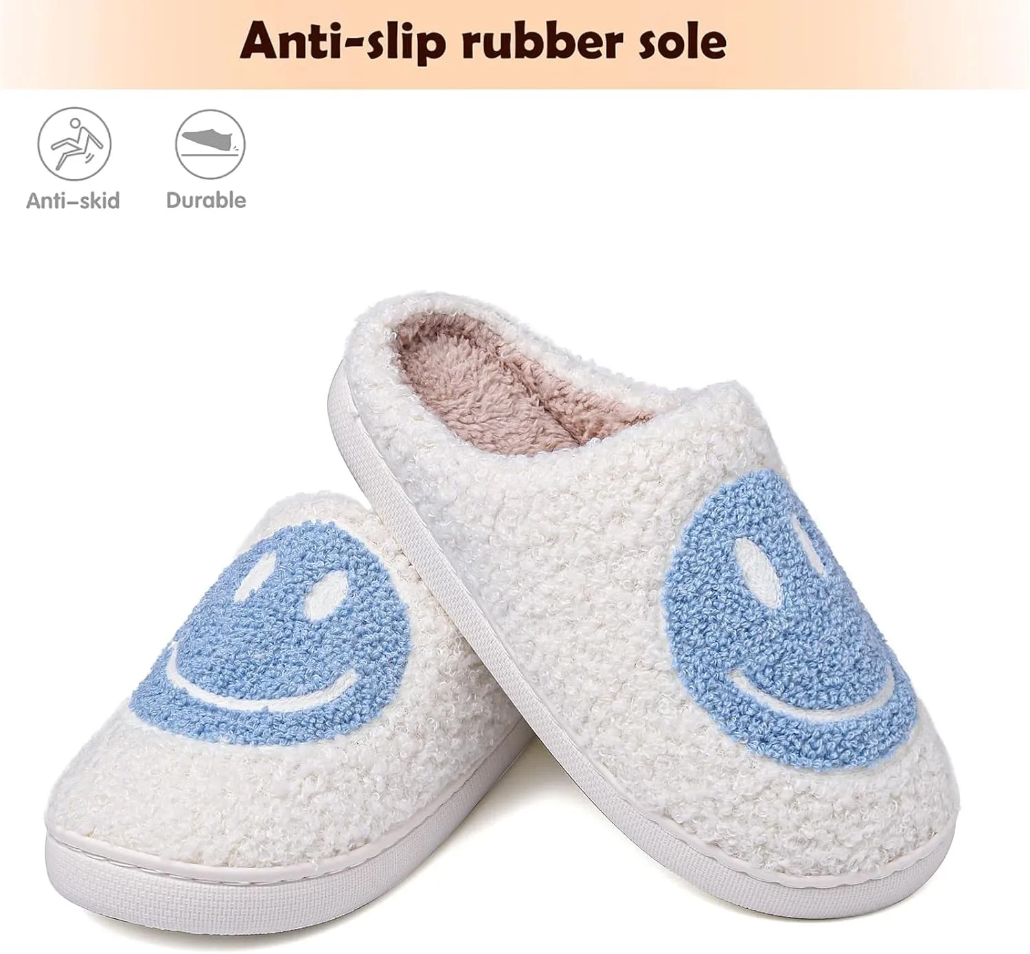rosyclo Smile Face Slippers Retro Soft Plush Cozy House Slippers Slip-on Fluffy Indoor Outdoor Smile Slippers for Women and Men
