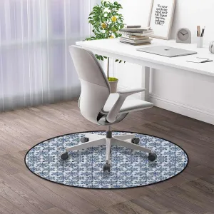 Round Office & Gaming Chair Mat for Hardwood Floors, Christmas Snowflakes Abstract Blue Trees Non-Slip Protector for Rolling Chairs,Protect The Floor from Scratches, Diameter 51 in