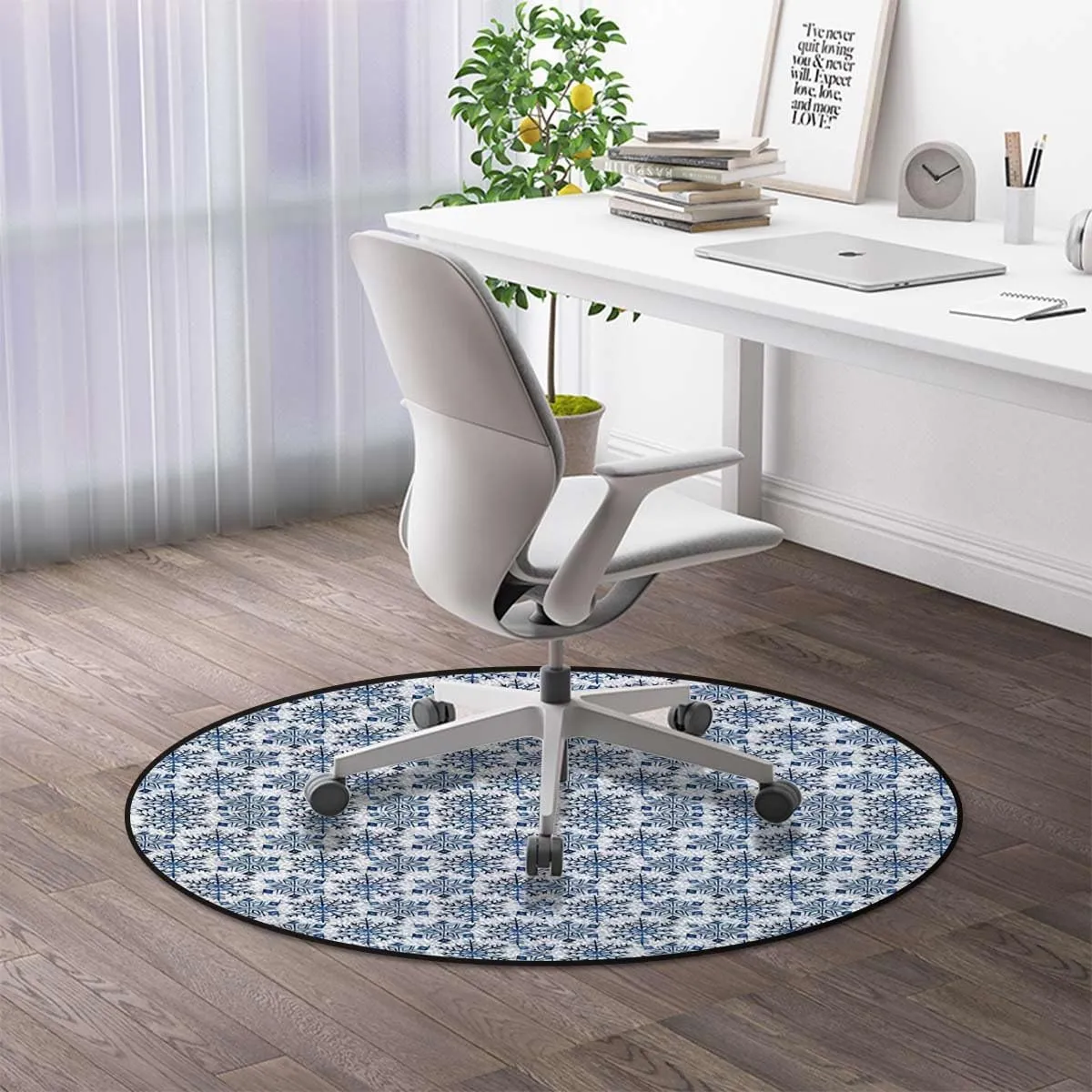 Round Office & Gaming Chair Mat for Hardwood Floors, Christmas Snowflakes Abstract Blue Trees Non-Slip Protector for Rolling Chairs,Protect The Floor from Scratches, Diameter 51 in