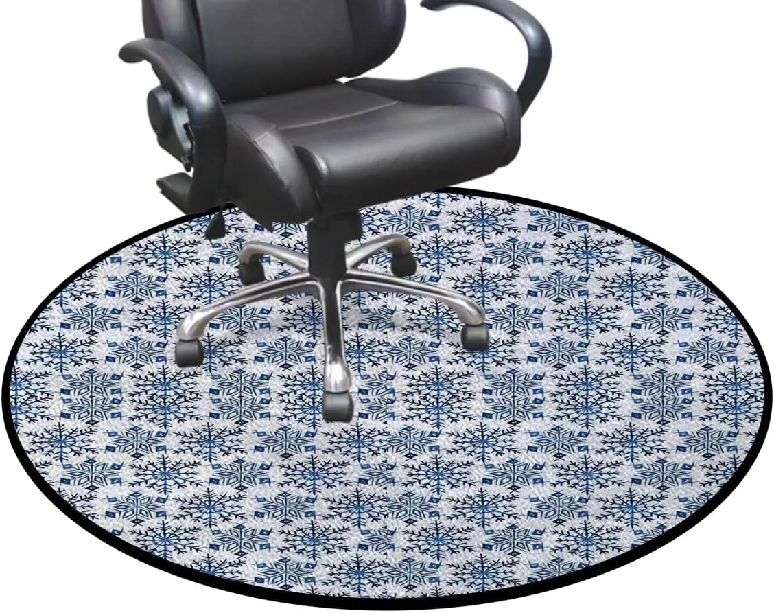 Round Office & Gaming Chair Mat for Hardwood Floors, Christmas Snowflakes Abstract Blue Trees Non-Slip Protector for Rolling Chairs,Protect The Floor from Scratches, Diameter 51 in