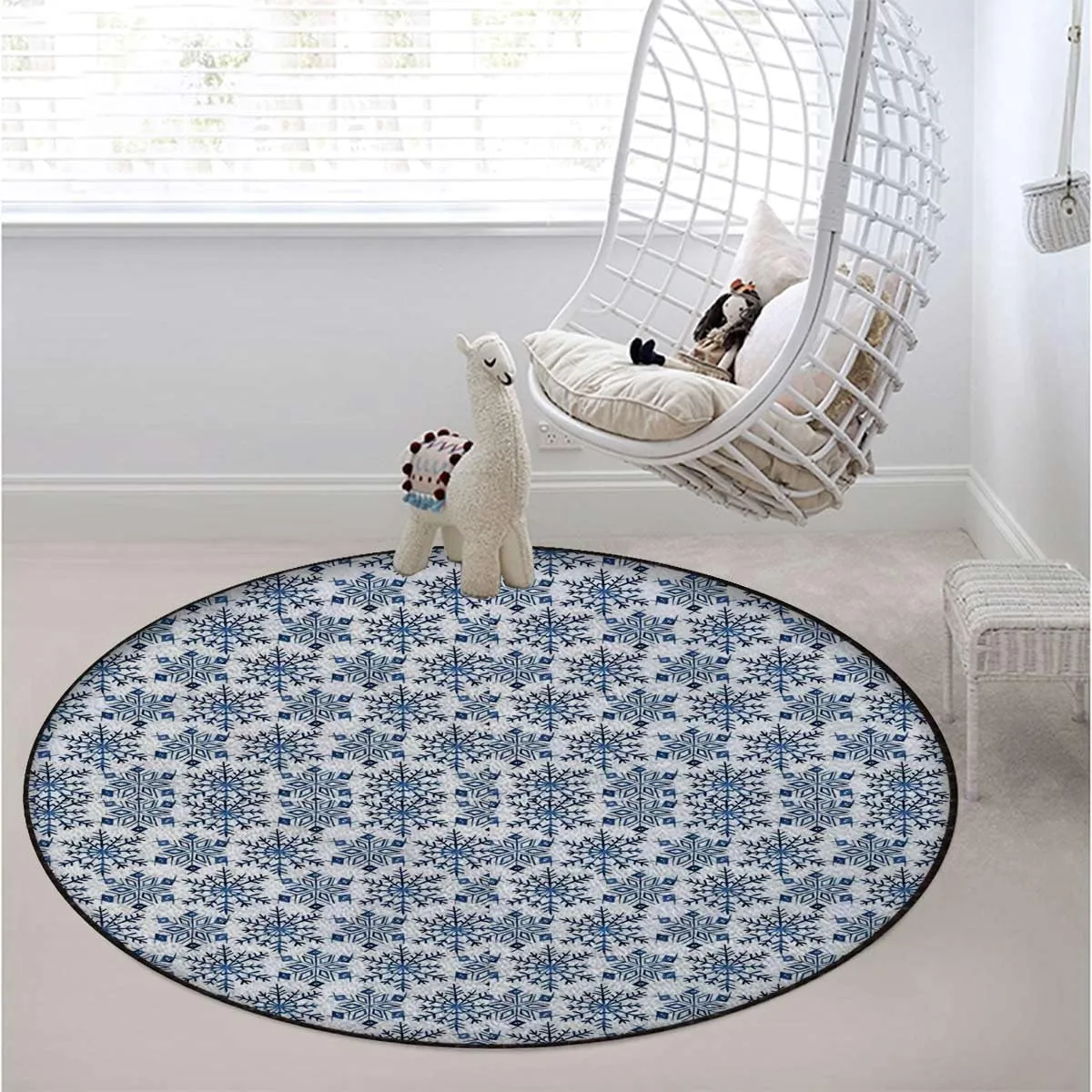 Round Office & Gaming Chair Mat for Hardwood Floors, Christmas Snowflakes Abstract Blue Trees Non-Slip Protector for Rolling Chairs,Protect The Floor from Scratches, Diameter 51 in