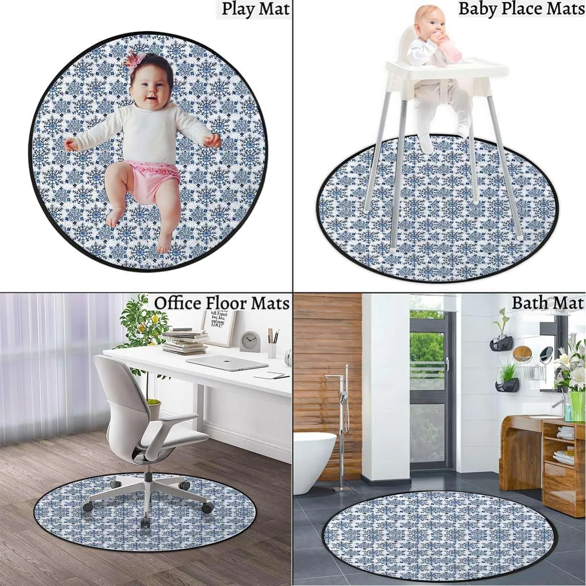 Round Office & Gaming Chair Mat for Hardwood Floors, Christmas Snowflakes Abstract Blue Trees Non-Slip Protector for Rolling Chairs,Protect The Floor from Scratches, Diameter 51 in