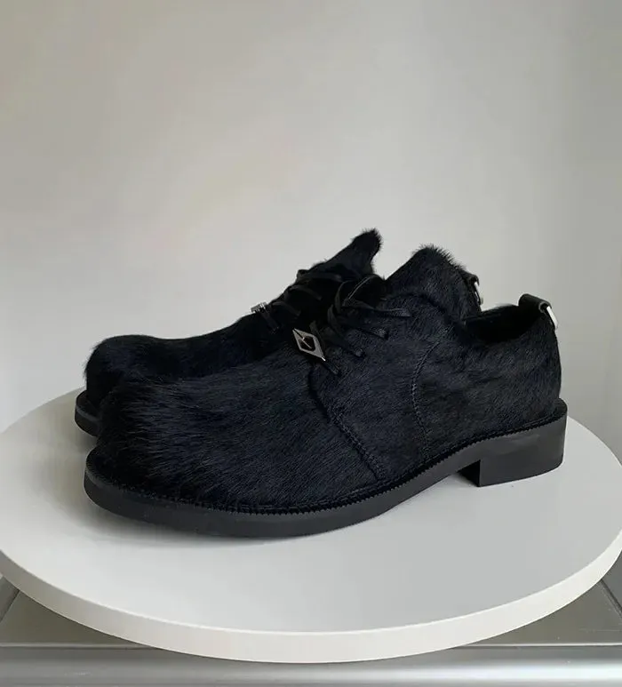 Round Toe Horsehair Fur Derby Shoes