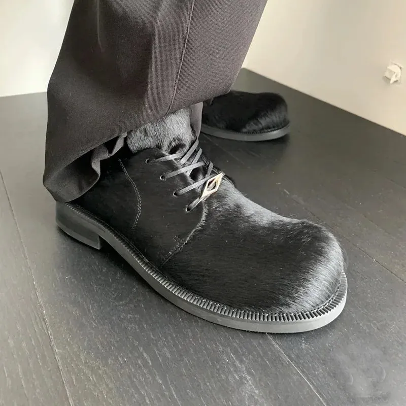 Round Toe Horsehair Fur Derby Shoes