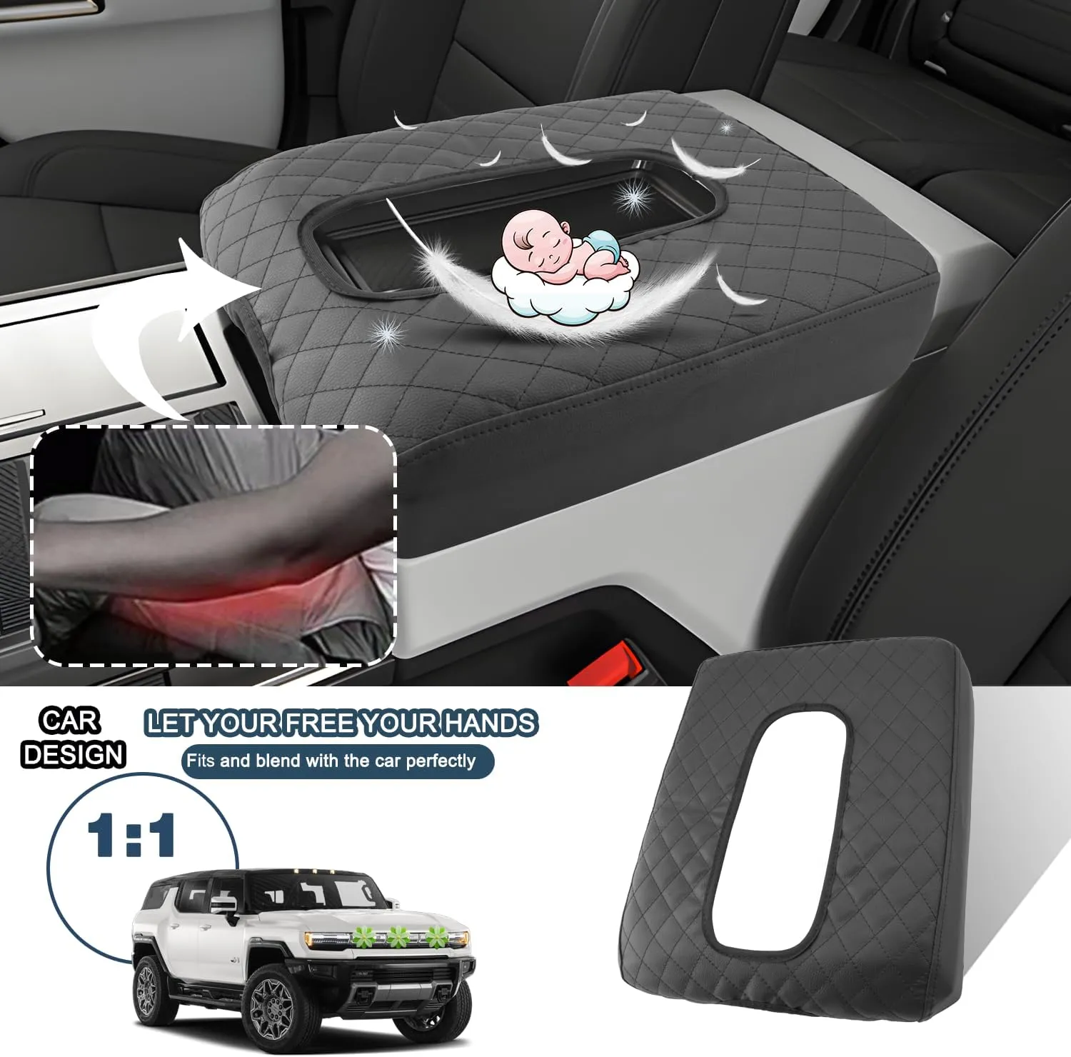 Ruiya Hummer EV Armrest Cover,for Hummer EV Accessories Center Console Cover Soft Comfy Thicken Armrest Lid Cover Compatible with 2022 2023 2024 2025 Hummer EV Pickup/SUV