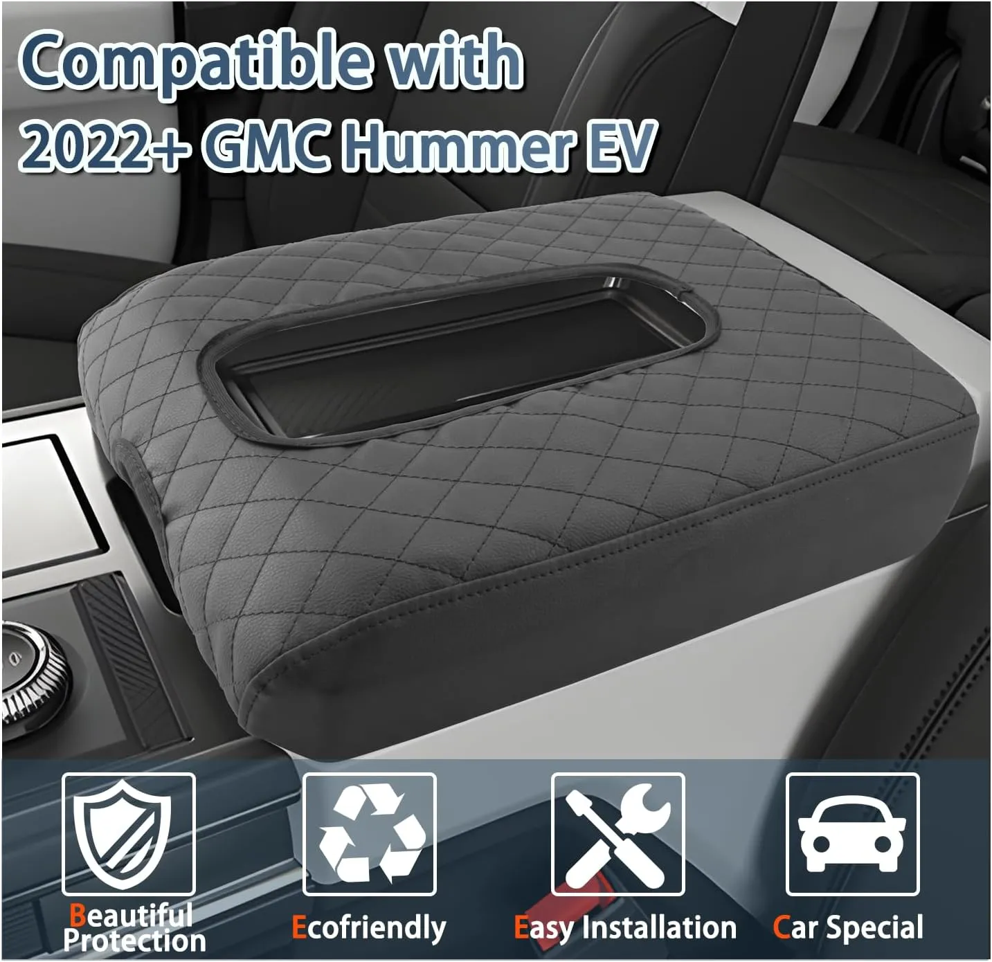 Ruiya Hummer EV Armrest Cover,for Hummer EV Accessories Center Console Cover Soft Comfy Thicken Armrest Lid Cover Compatible with 2022 2023 2024 2025 Hummer EV Pickup/SUV