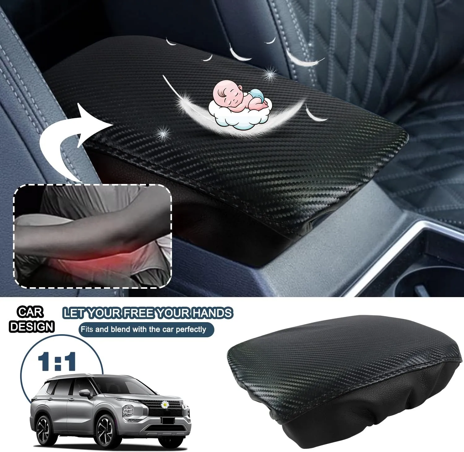 Ruiya Mitsubishi Outlander Armrest Cover for Mitsubishi Outlander Accessories Center Console Cover Armrest Cover Compatible with 2022 2023 2024 2025 Mitsubishi Outlander SE/SEL/SE TECH/SEL Touring