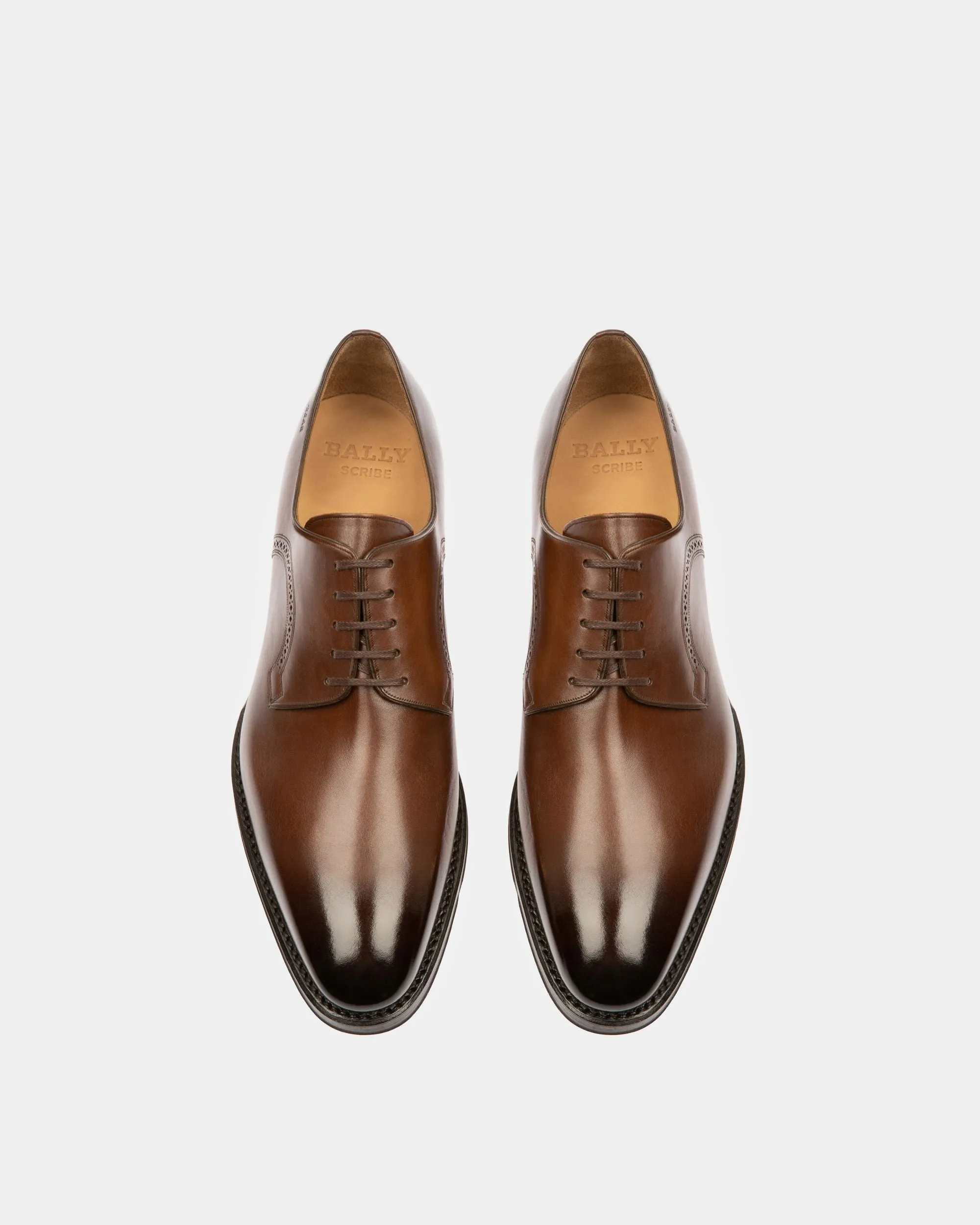 Scamardo Men's Leather Derby Lace-Up Shoe In Mid Brown