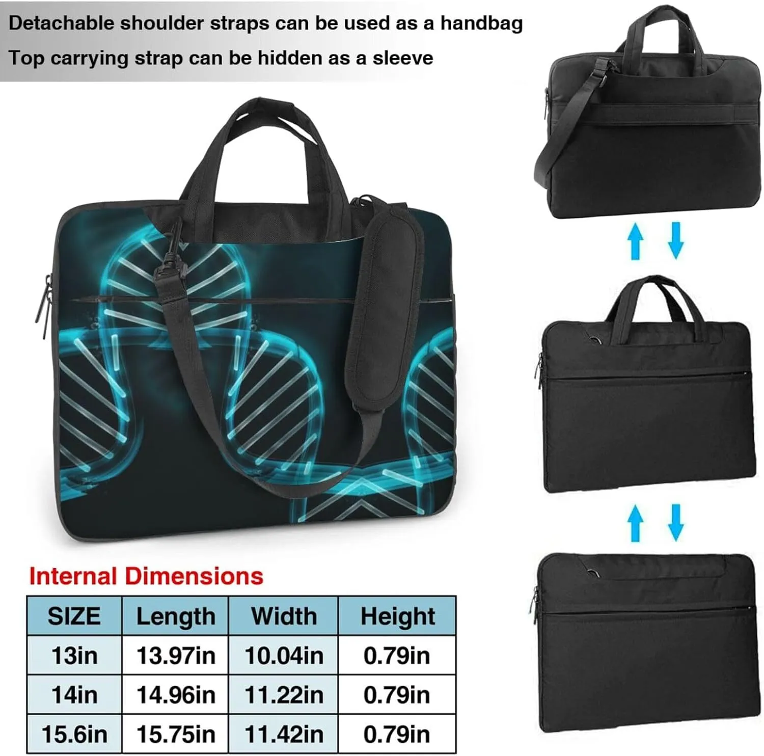 Science Gene Strand Printed Laptop Bag Case Message Briefcase Adjustable Shoulder Strap Computer Bag for Travel Work Office