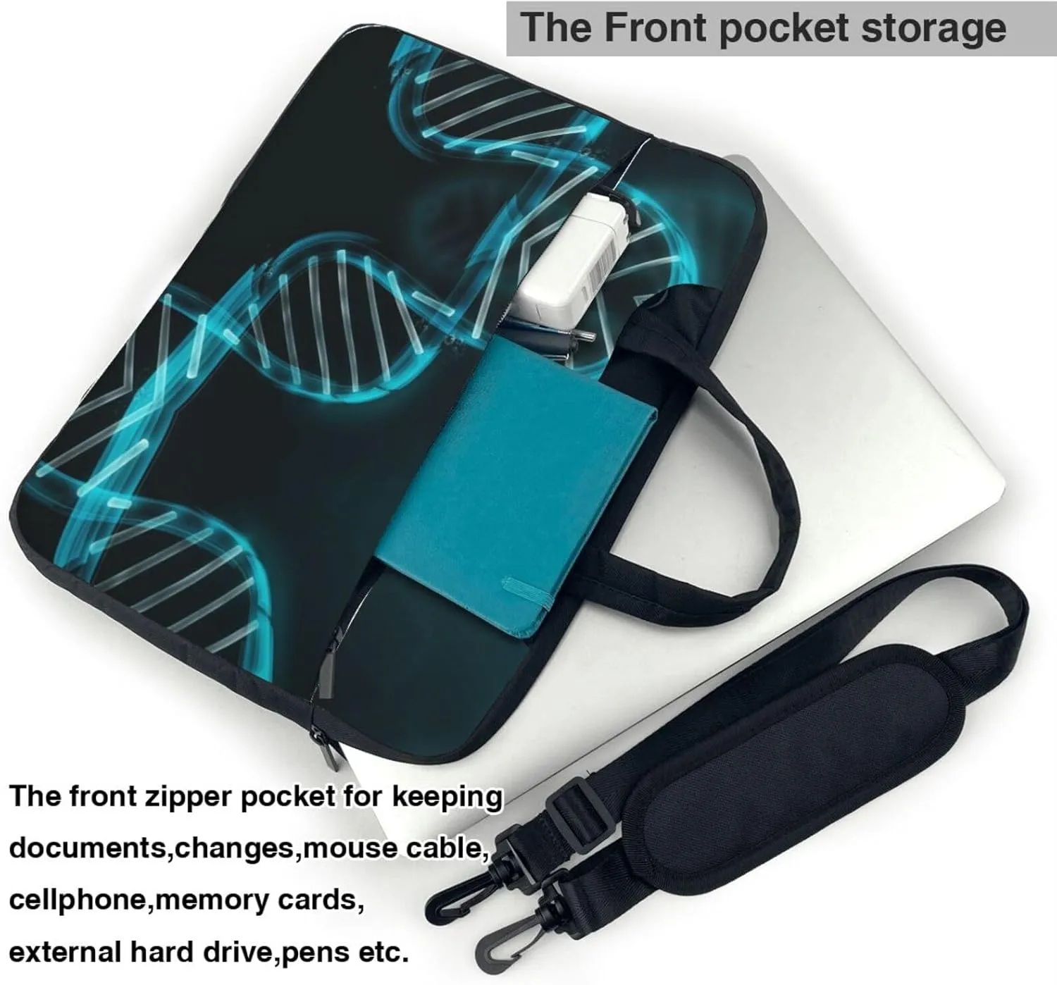 Science Gene Strand Printed Laptop Bag Case Message Briefcase Adjustable Shoulder Strap Computer Bag for Travel Work Office