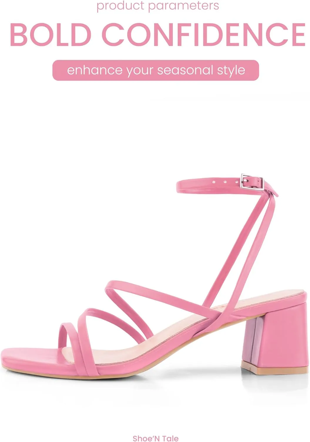 Shoe'N Tale Strappy Heels for Women Low Chunky Block Heel Dress Shoes Square Open Toe Ankle Strap Heeled Sandals
