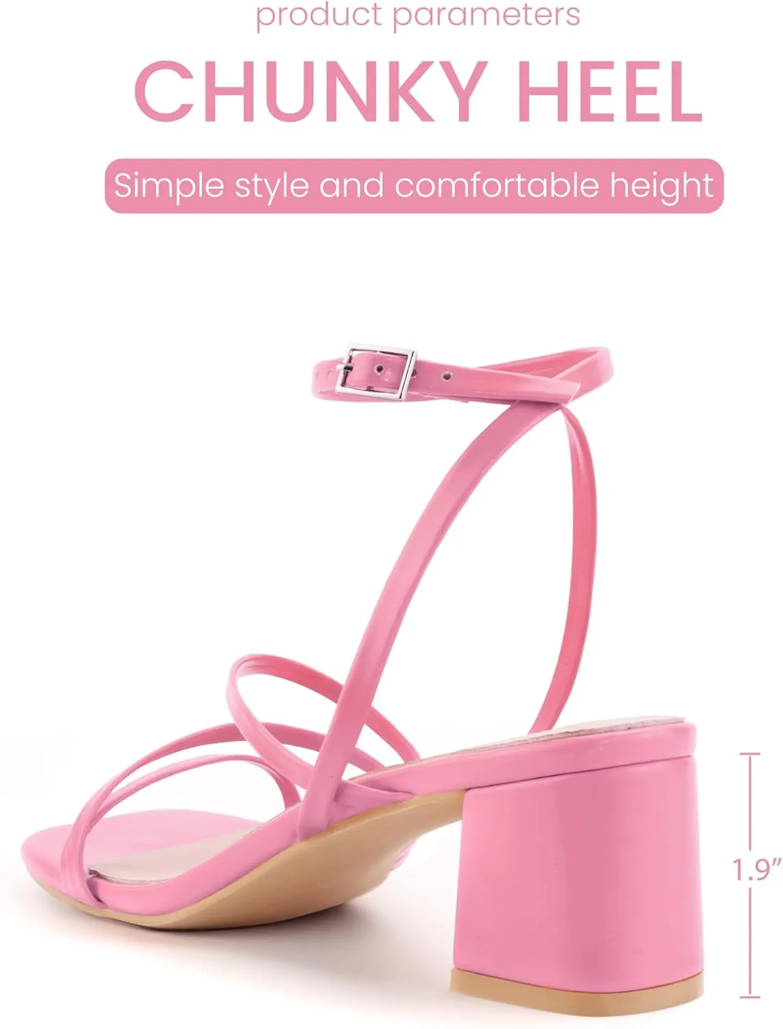 Shoe'N Tale Strappy Heels for Women Low Chunky Block Heel Dress Shoes Square Open Toe Ankle Strap Heeled Sandals