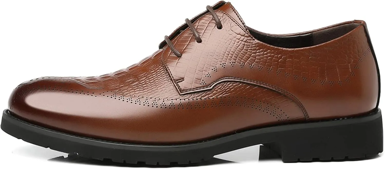 Single Season Dress Oxford Shoes for Men Lace Up Crocodile Embossed Derby Shoes Brogues Burnish Round Toe Vegan Leather Anti-Slip Rubber Sole Non Slip Low Top Prom Very Popular Among Youn