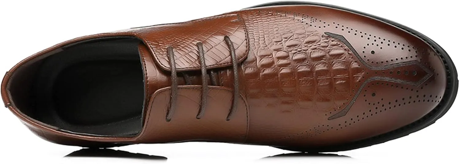 Single Season Dress Oxford Shoes for Men Lace Up Crocodile Embossed Derby Shoes Brogues Burnish Round Toe Vegan Leather Anti-Slip Rubber Sole Non Slip Low Top Prom Very Popular Among Youn