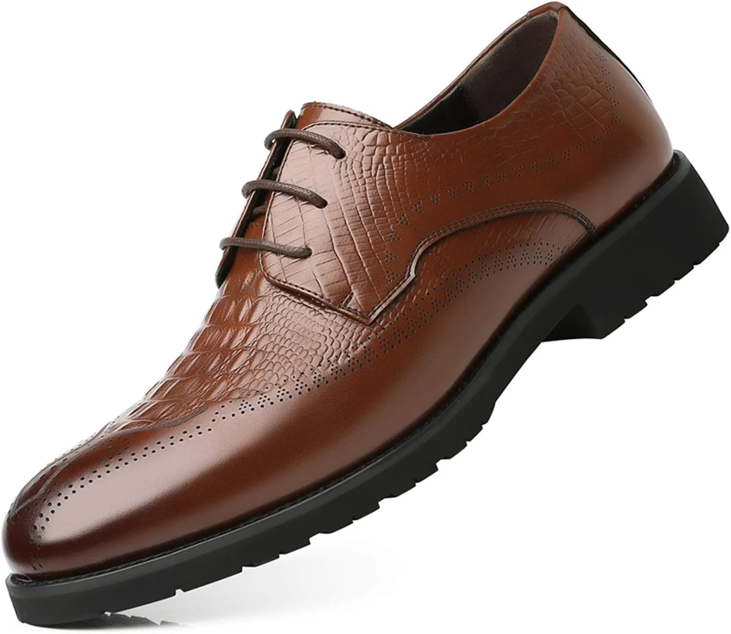 Single Season Dress Oxford Shoes for Men Lace Up Crocodile Embossed Derby Shoes Brogues Burnish Round Toe Vegan Leather Anti-Slip Rubber Sole Non Slip Low Top Prom Very Popular Among Youn