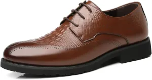 Single Season Dress Oxford Shoes for Men Lace Up Crocodile Embossed Derby Shoes Brogues Burnish Round Toe Vegan Leather Anti-Slip Rubber Sole Non Slip Low Top Prom Very Popular Among Youn