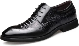 Single Season Oxford Shoes for Men Lace Up Brogue Crocodile Print Derby Shoes Cowhide Resistant Non Slip Block Heel Rubber Sole Wedding Very Popular Among Young People