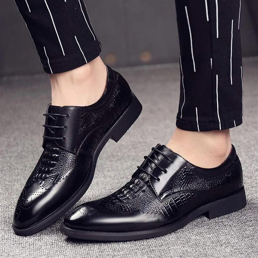 Single Season Oxford Shoes for Men Lace Up Brogue Crocodile Print Derby Shoes Cowhide Resistant Non Slip Block Heel Rubber Sole Wedding Very Popular Among Young People