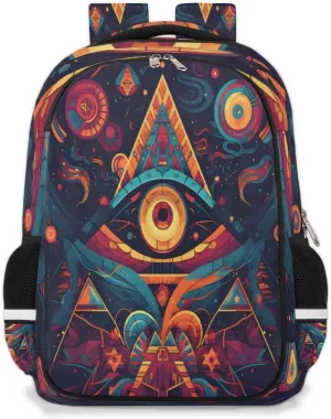 Small Backpack for Women, Sacred Eye Travel Backpack Multi Compartment Carry On Backpack Ethnic Aztec Waterproof Backpack Cute Book Bags With Chest Strap for Women Men