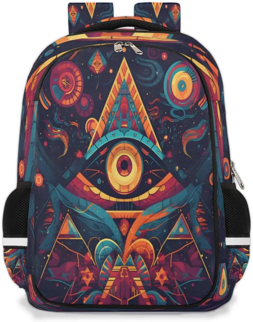 Small Backpack for Women, Sacred Eye Travel Backpack Multi Compartment Carry On Backpack Ethnic Aztec Waterproof Backpack Cute Book Bags With Chest Strap for Women Men