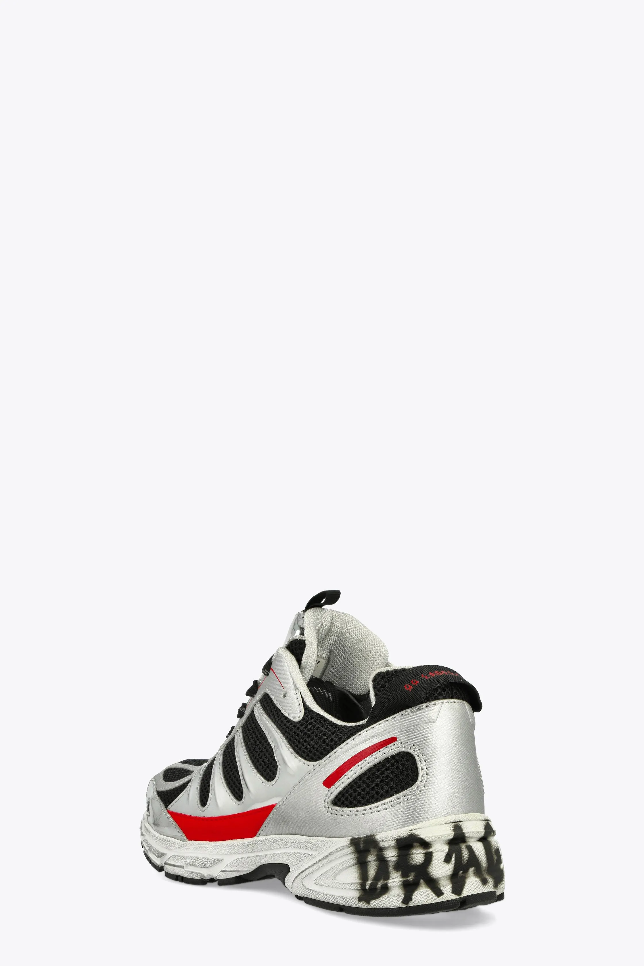 Sneaker bassa in mesh nera e pelle argento
