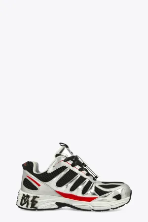 Sneaker bassa in mesh nera e pelle argento