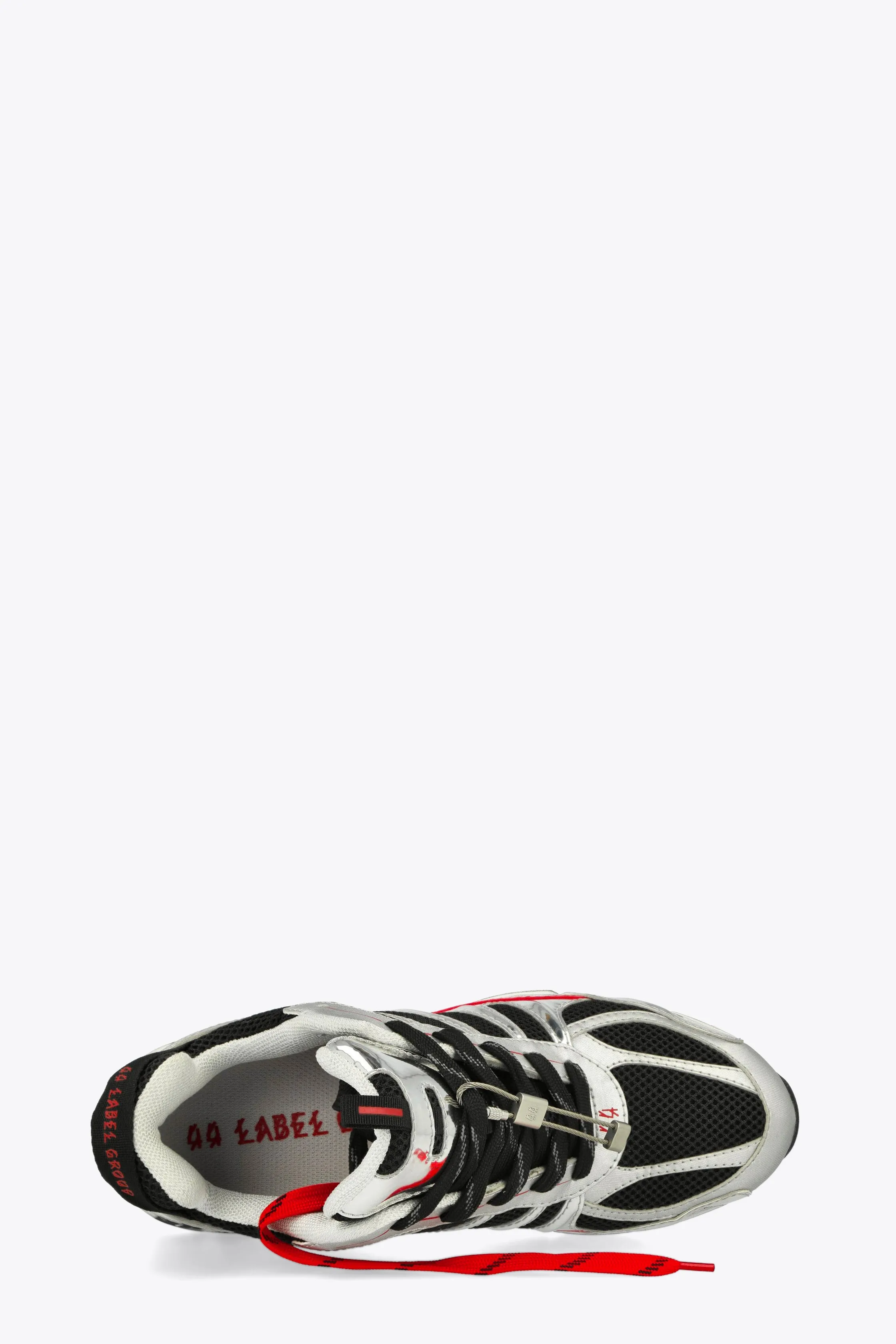 Sneaker bassa in mesh nera e pelle argento
