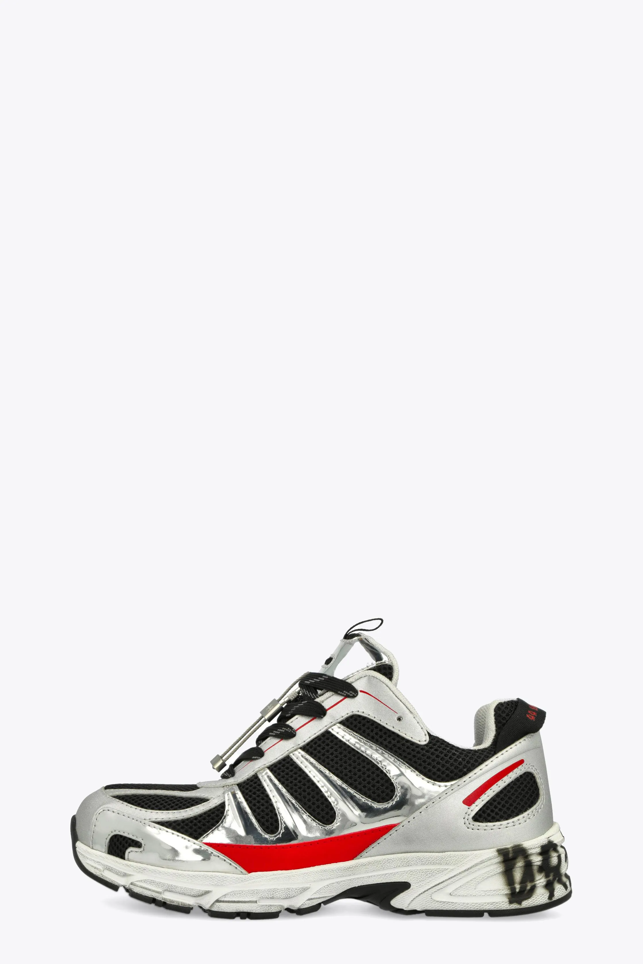 Sneaker bassa in mesh nera e pelle argento