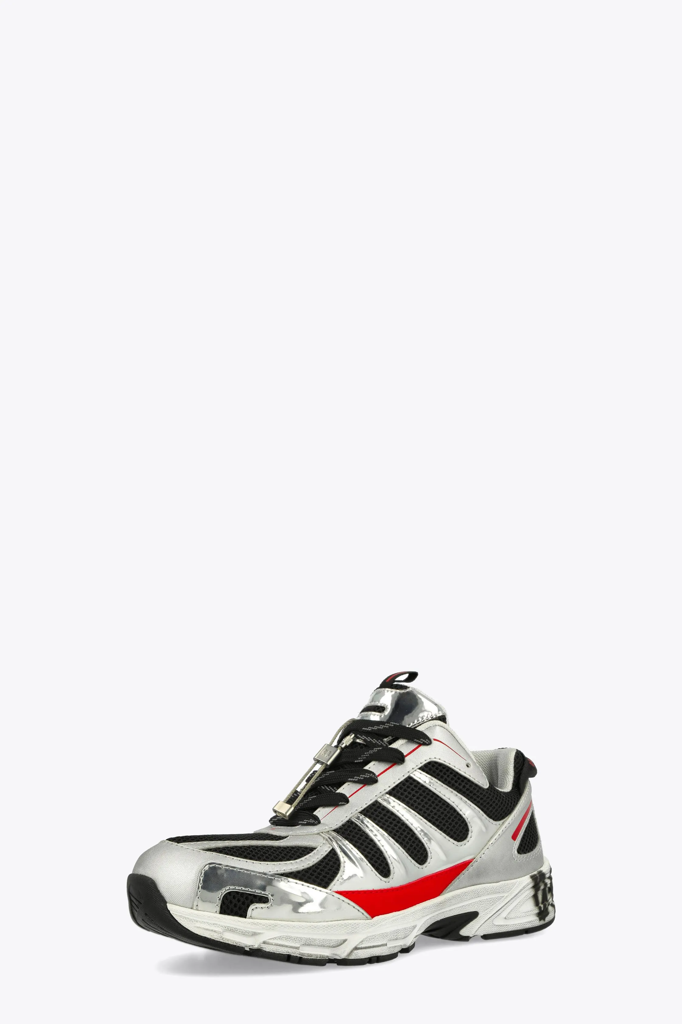 Sneaker bassa in mesh nera e pelle argento