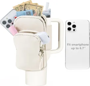 SUITMAT Water Bottle Pouch for Stanley Quencher Series Tumbler, Large Pouch Bag for Stanley Cup Accessories, Cup Backpack with Multiple Pockets for Phone, Cards, Keys (Bag Only)