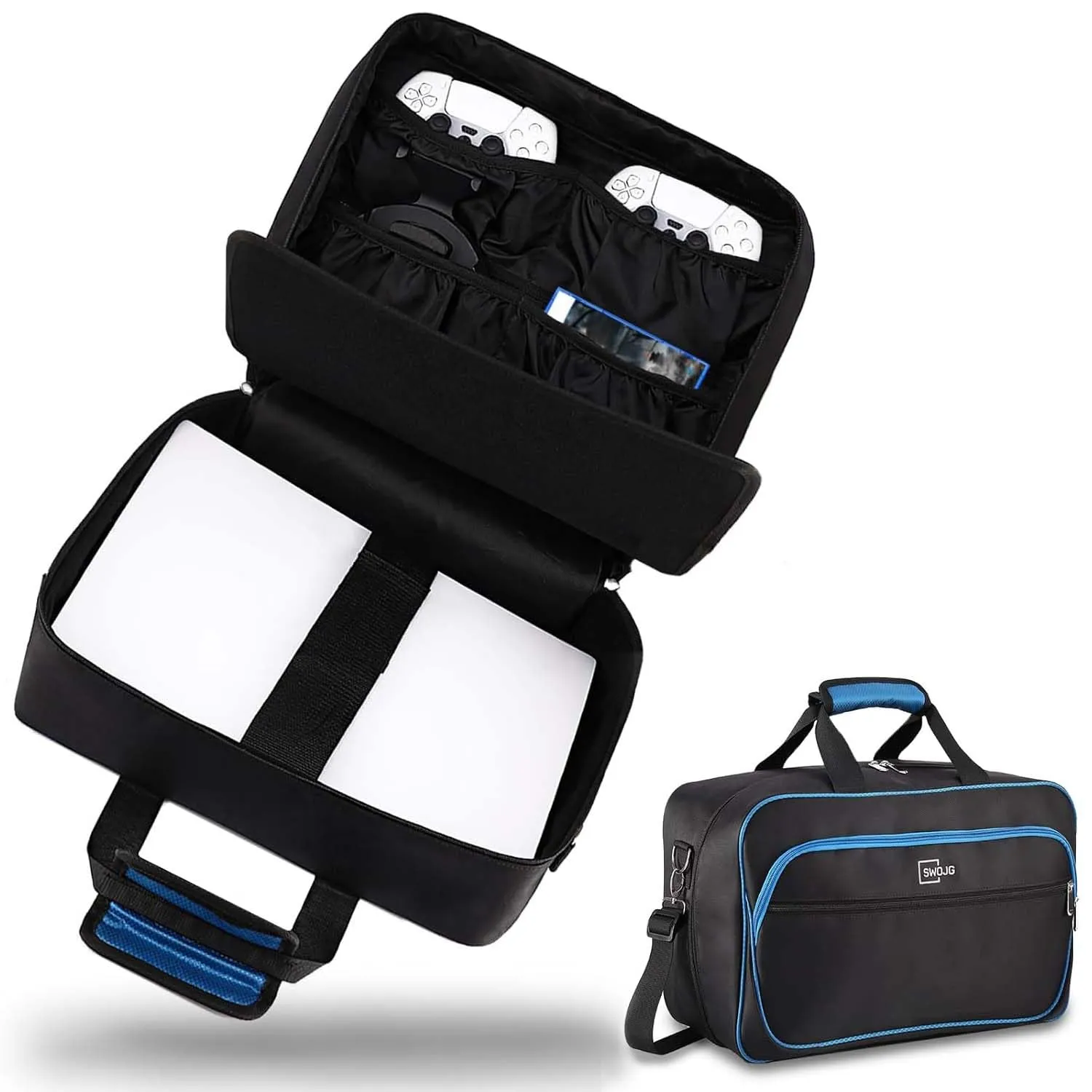 SWOJG Travel Case for PS5 , Protective PS5 Storage Bag Compatible with Controllers Console Games, Large Portable Carry Case for PlayStation 5 Gaming Headset Discs Accessories and Disk Digital Edition