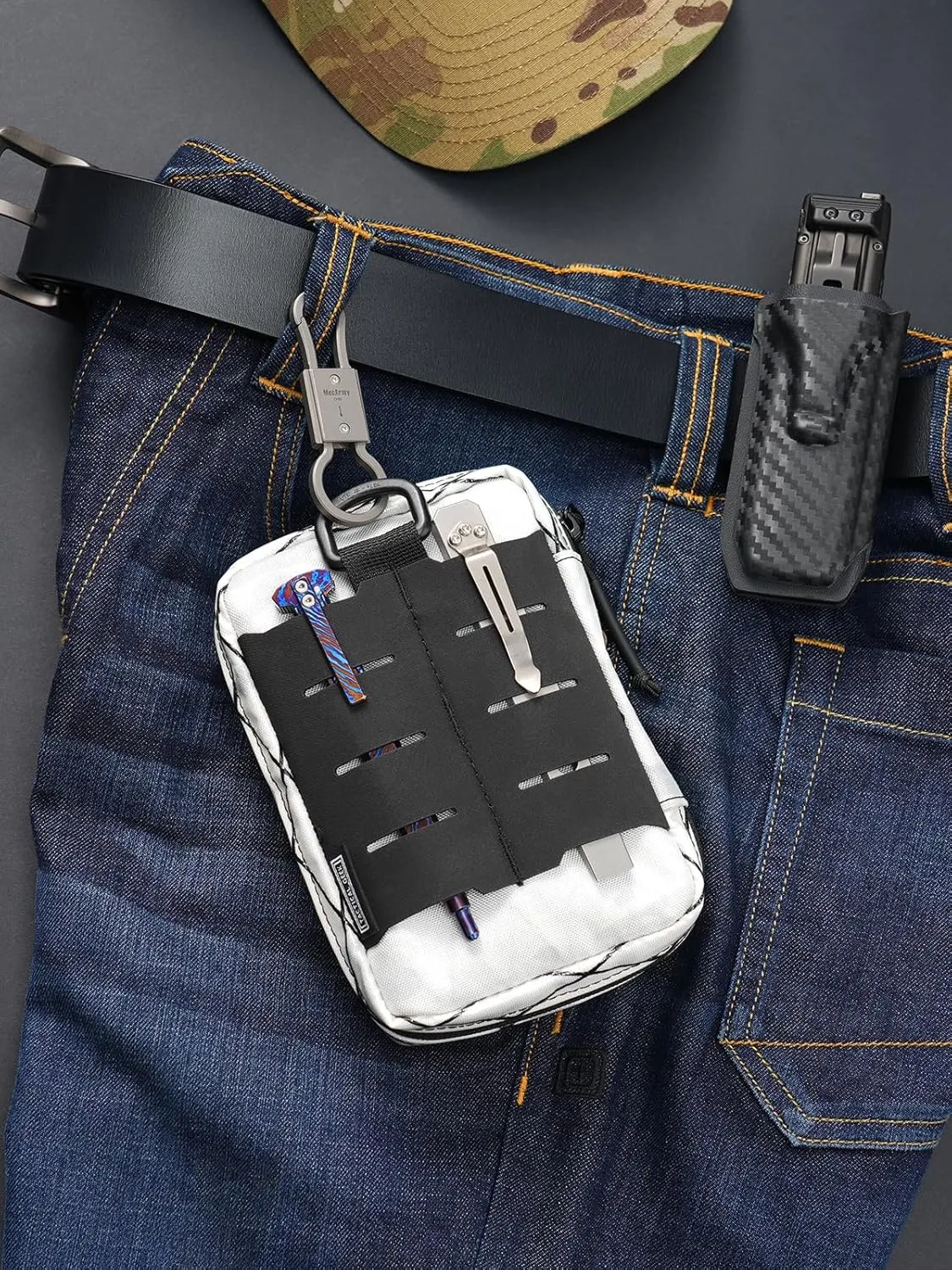 TACTICAL GEEK Block E2.0 EDC Compact Waist Pocket Pouch, Multi-Purpose Molle EDC Pouch Gadget Organizer, Multi-Purpose Molle Tool Pouch for Multitools, Nylon Daily Utility Tool Organizer Bag White