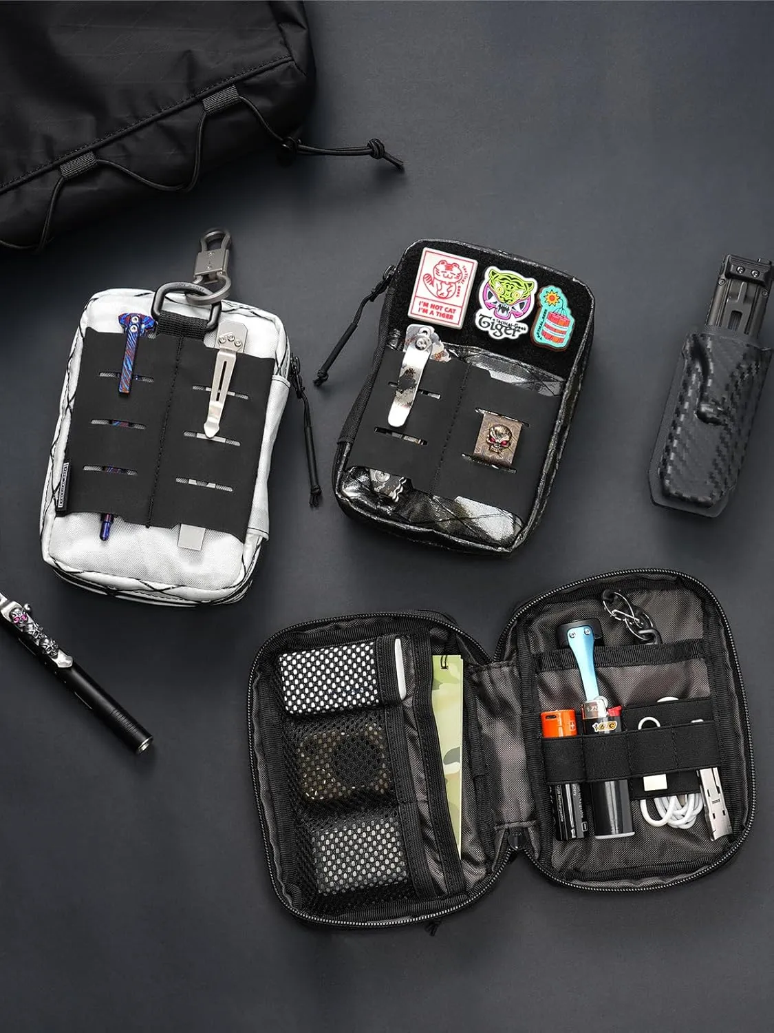 TACTICAL GEEK Block E2.0 EDC Compact Waist Pocket Pouch, Multi-Purpose Molle EDC Pouch Gadget Organizer, Multi-Purpose Molle Tool Pouch for Multitools, Nylon Daily Utility Tool Organizer Bag White