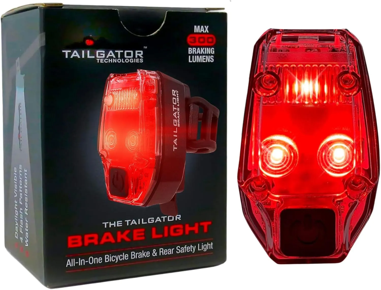 TAILGATOR Smart Bike Rear Tail Brake LED Light - Accelerometer Brake Feature - Brightest Light at 300 Lumens - Rechargeable Battery Lasts Up to 60 Hours - Day/Night Visibility - Best Brake Light