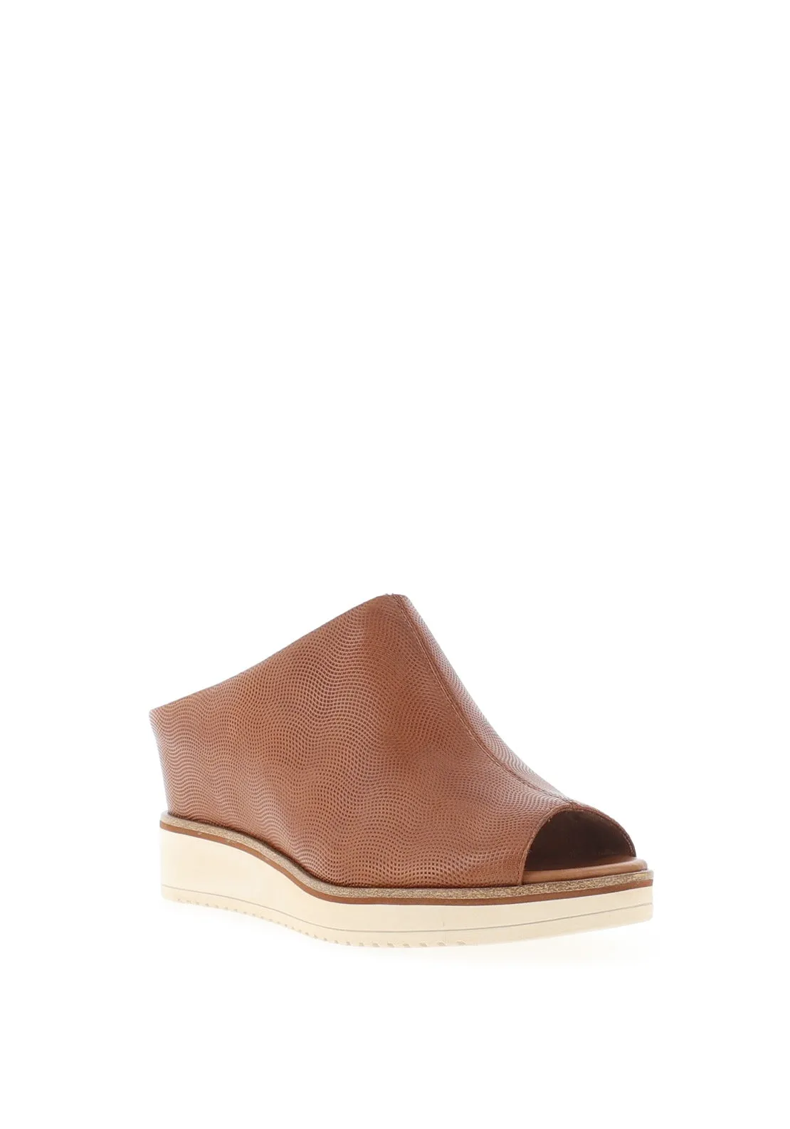Tamaris Soft Leather Shimmering Mule Wedge Shoes, Cognac