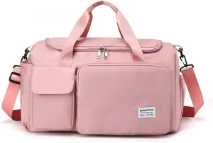 Travel Duffel Bag for Women and Men Sports Gym Tote Bag Foldable Weekender Overnight Bag Carry-on Bags with Shoes Compartment Lightweight Shoulder Bag for Travel Gym Sport Daily Use Pink