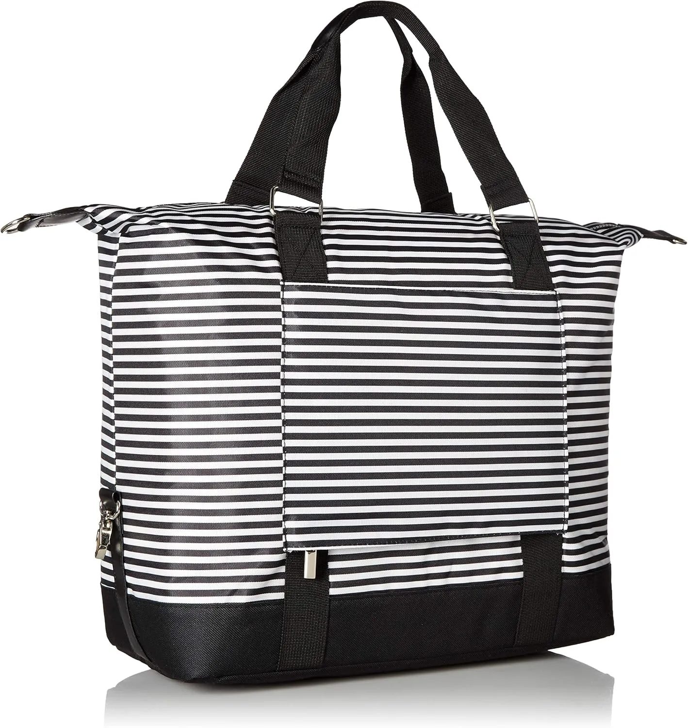 Travel Weekender Overnight Carry-on Shoulder Duffel Tote Bag (8" x 12" x 16 (Large), Black & White Stripes)